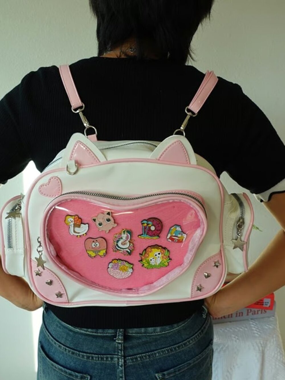 Pink Cat Ita Bag Crossbody Backpack Y2K Heart Window Kawaii Pin Display Itabag